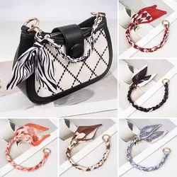 Silk Scarf Ribbon Handbag Strap Chain Fashion Scarf Metal Chain Handle Bag Decor Bow Multi-function Ribbon Handbag Accessories