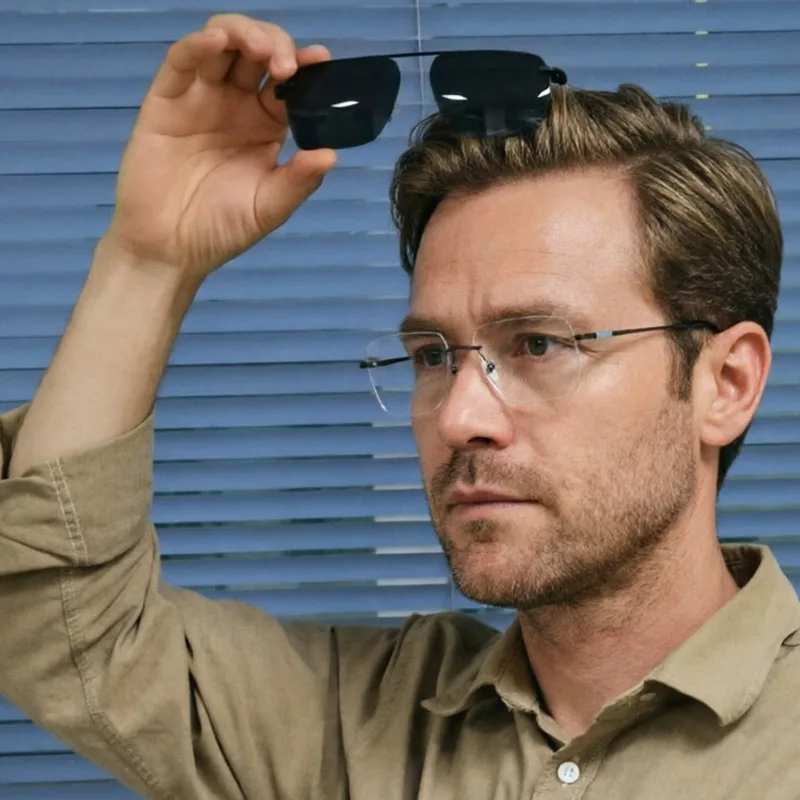 

All Season Male Rimless Metal Clip on Big Size Optical Eyeglasses Frame with Polarized Sunglasses Lenses for Men 33093