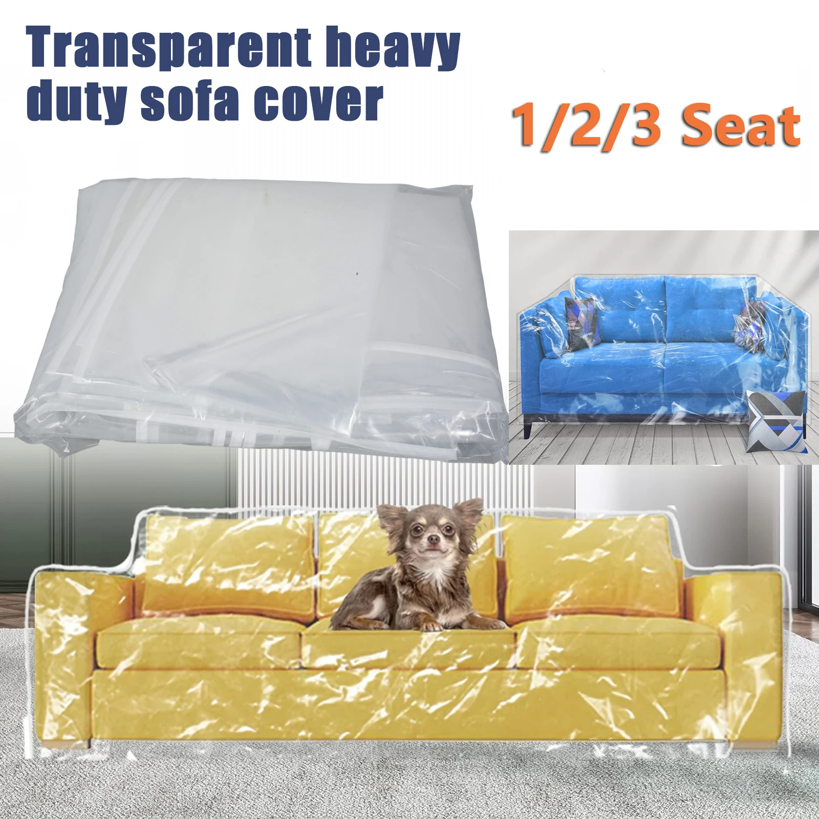 Clear Couch Cover Pet Waterproof Sofa Cover for Cat Scratching Post Protection 1/2/3 Seat Plastic Couch Furniture Protector NEW