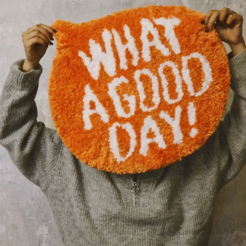 Orange Flocking Floor Rug What a Good Day Pets Rug Living Room Nordic Bathroom Soft Fluffy Rug Bedside Carpets Entryway Floor