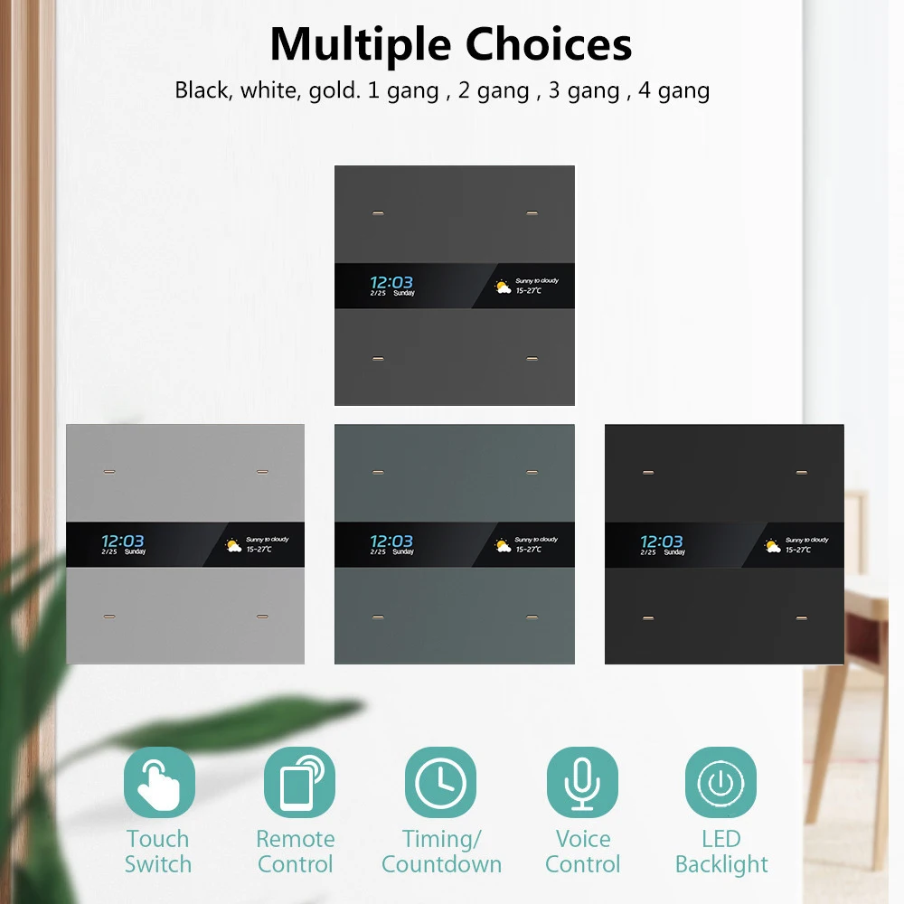 Golden Security Tuya Life Smart Wireless Zigbee Smart Wall Switch with LCD Display  Alexa Voice Control and google Home M8