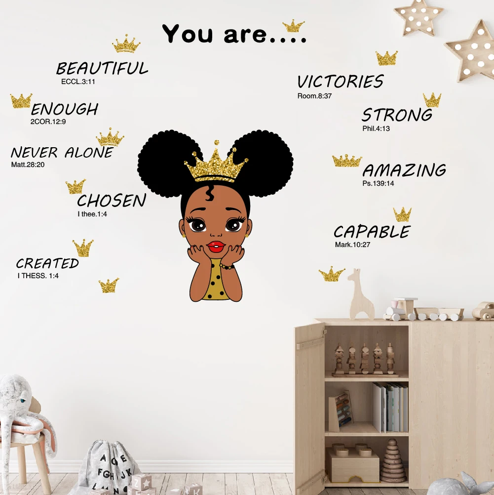 Creative black girl inspirational slogan sticker for kids room bedroom self adhesive wall decal
