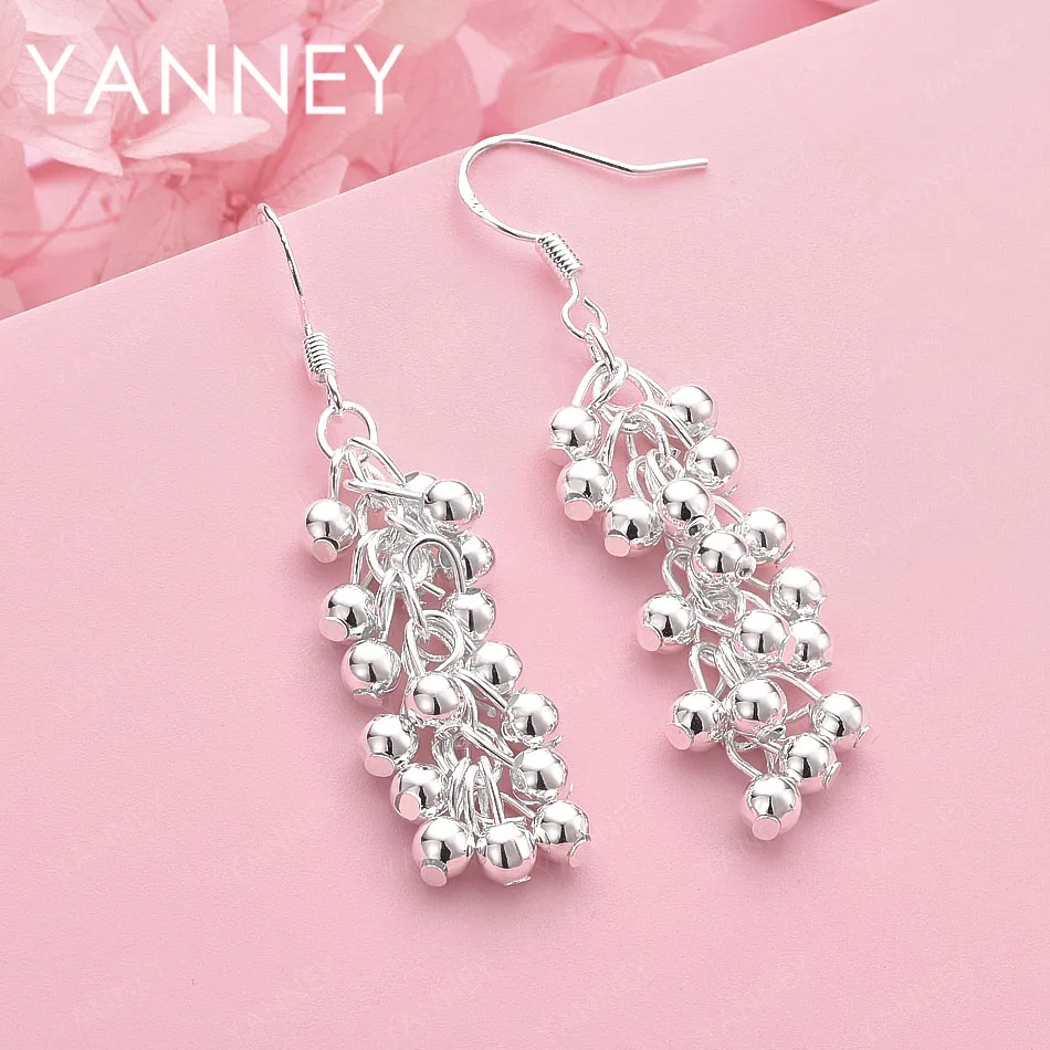 

Luxurious 925 Sterling Silver Exquisite Smooth Grape Beaded Earrings for Women, Fashion Jewelry, Wedding Accessories