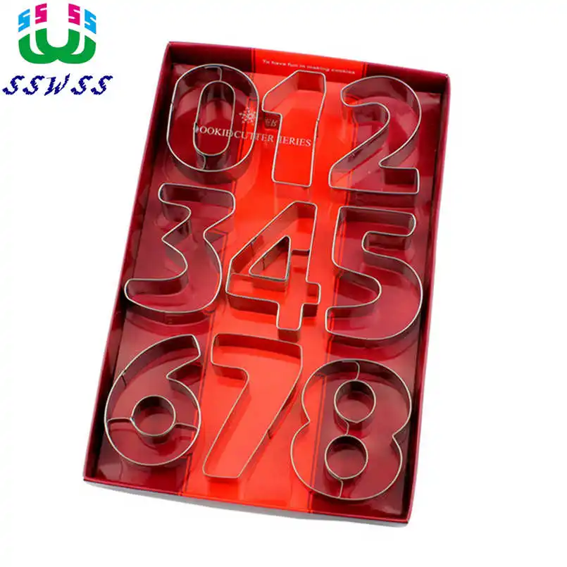 Large Size Digital 9 Piece Stainless Steel Biscuit Mould, Baking Moulds,Cake Decorating Tools,Crazy Direct Selling