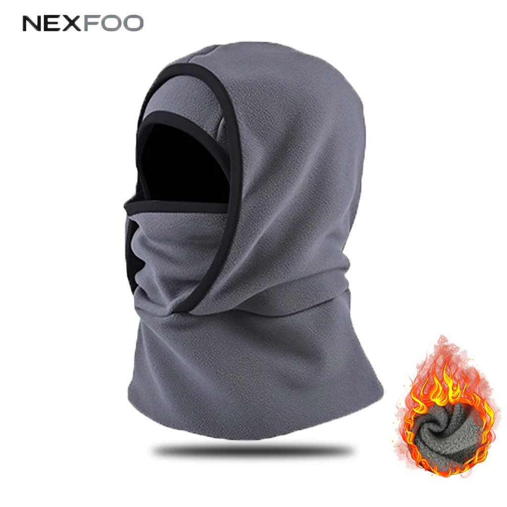 NEXFOO Fleece Balaclava Face Mask Thermal Hat Neck Warmer Integrated Windproof Full Head Cover for Ski Cycling Run Men Women