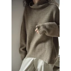 Wave pattern turtleneck cashmere sweater female autumn winter thickened languid lazy loose pullover sweater wear bottom knit