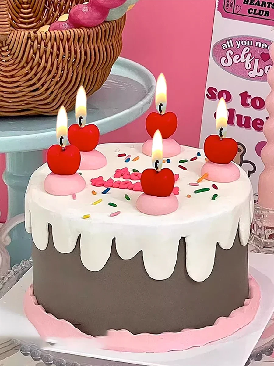 5Pcs/lot Red Cherry Birthday Cake Candle Cherry Fruit Candles For Girl Cute Toppers Party Decorations Candles Creative Children\'