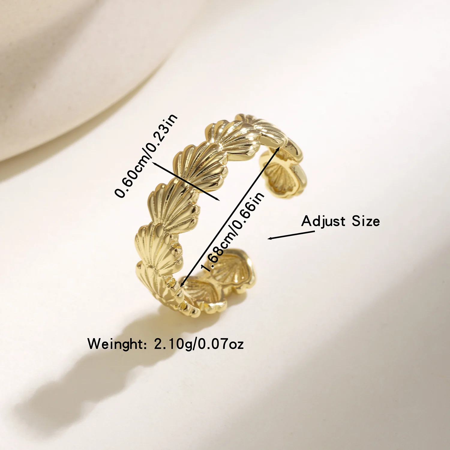 Nidin Vintage Seashell Texture Open Cuff Ring Women Adjustable Ocean Shell Statement Ring Minimalist Daily Party Jewelry Gifts