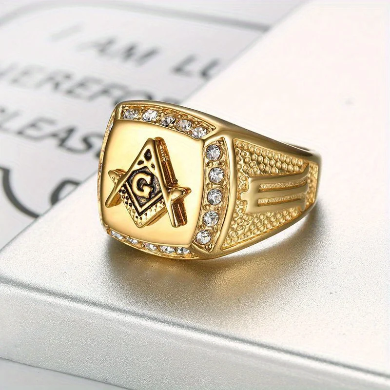 

Винтажное мужское кольцо Freemason AG, позолоченная титановая сталь 18 карат, акценты из синтетического циркония — идеально подходит для повседневного ношения и подарка