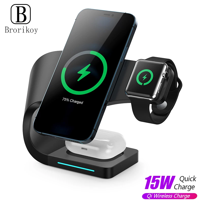 

15W 3 in 1 Wireless Charger Quick Chargers Stand for iPhone 12 13 ProMax Huawei Xiaomi Samsung Wireless Fast Charging Stand Dock