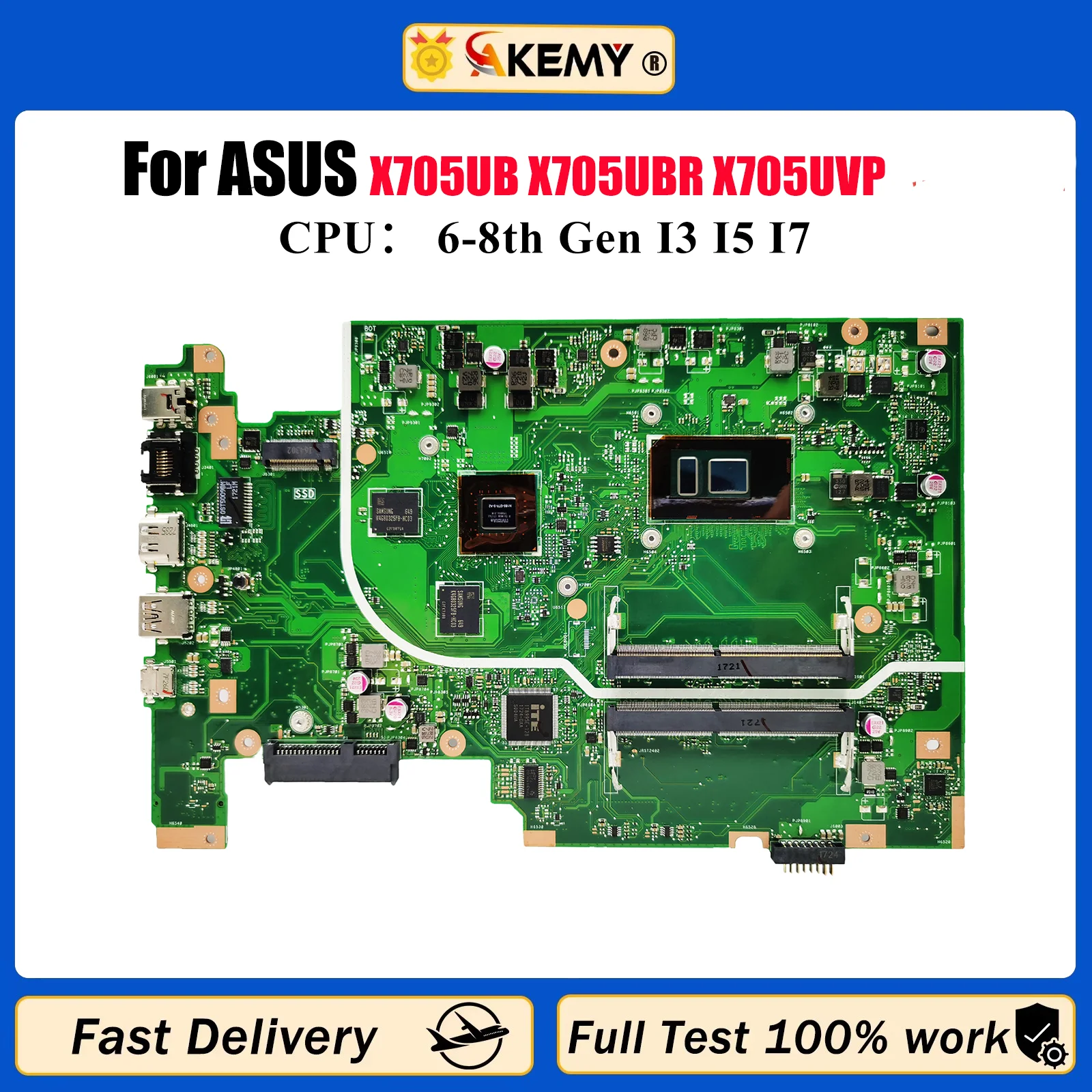 

X705UB Материнская плата для ноутбука ASUS VivoBook X705U F705U X705UV X705UF X705UNR X705UBR X705UVP X705UBP Материнская плата с процессором I3 I5 I7