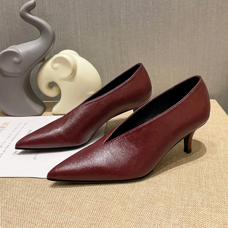 

V Cut Sexy Summer Shoes Women Super Comfortable Pumps Low Heels 5.5CM Pointed Toe Casual Single Shoes