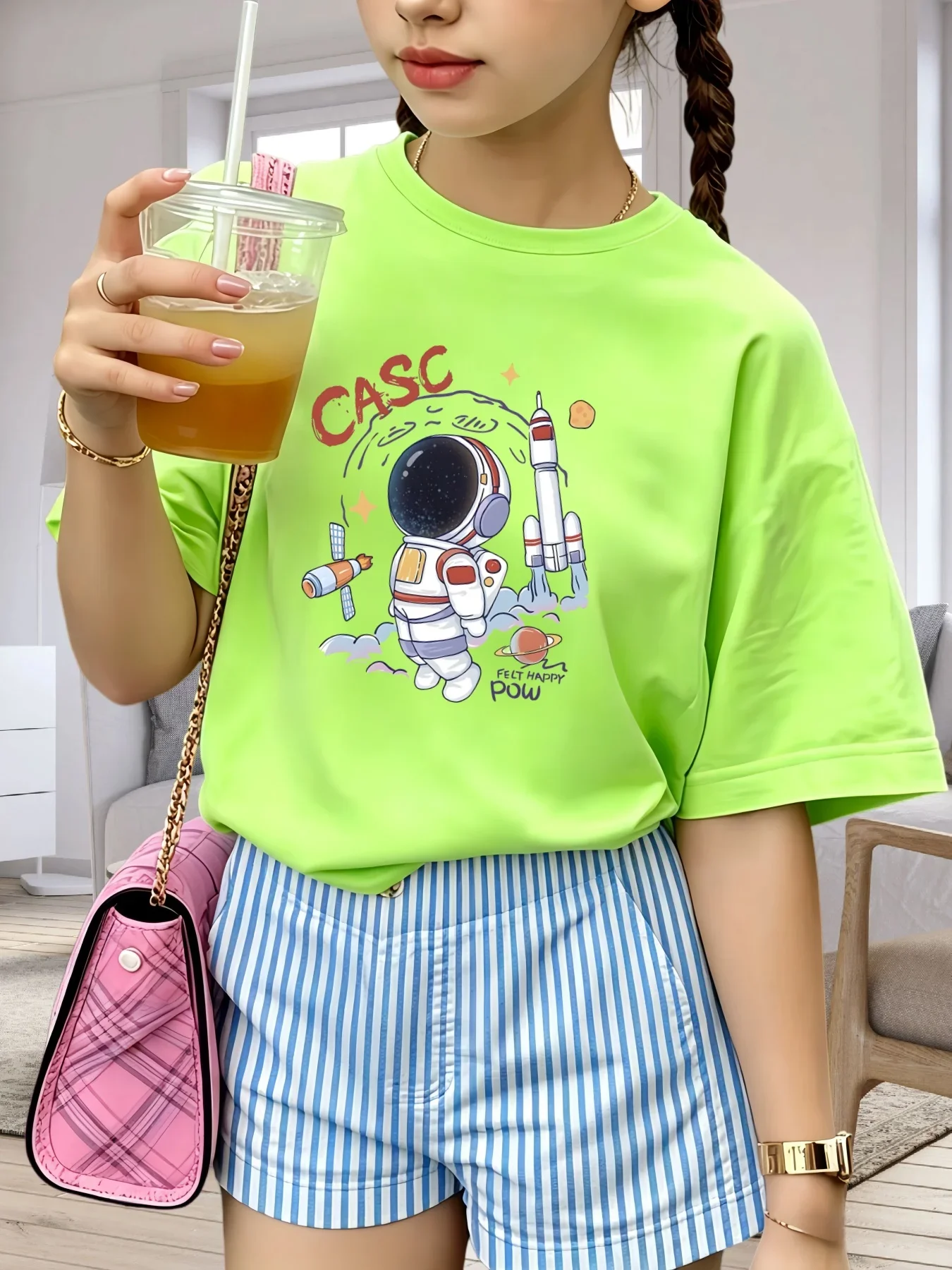 CASC Astronaut Rocket Planet Print Kids T-shirt Soft Cotton O-Neck Short Sleeve Unisex Boys Girls Space Summer Casual Tops