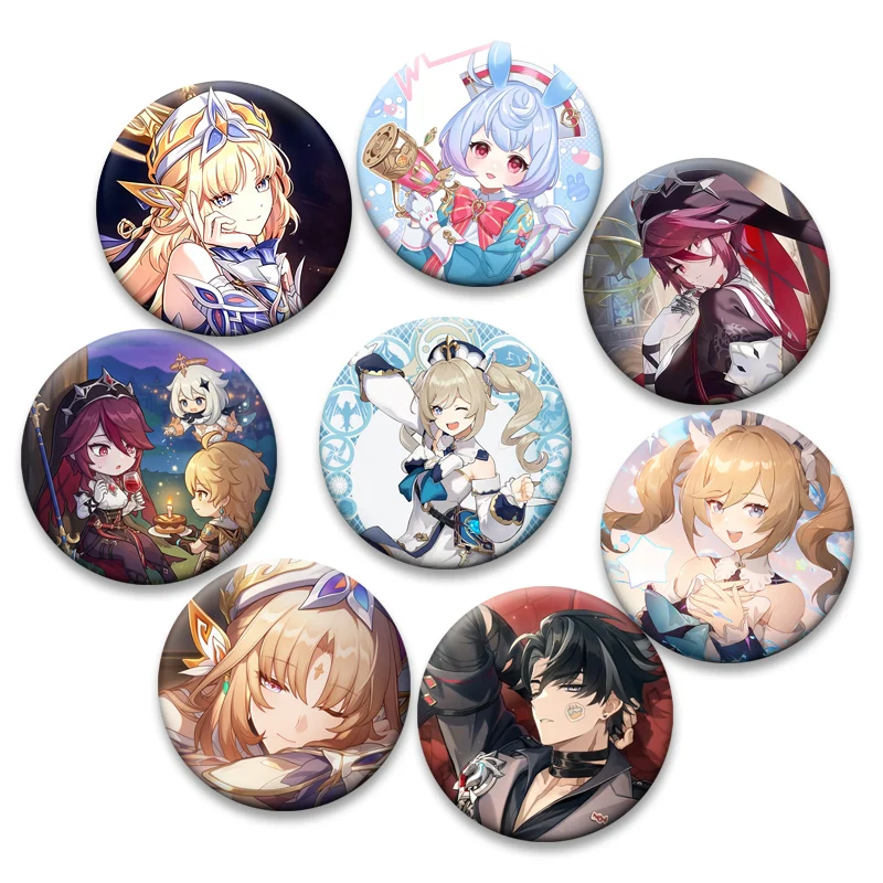 Wriothesley,Sigewinne,Nicole Reeyn,Barbara Gunnhildr,Rosaria Game Character Pins Round Cartoon Brooches Anime Collection Badge