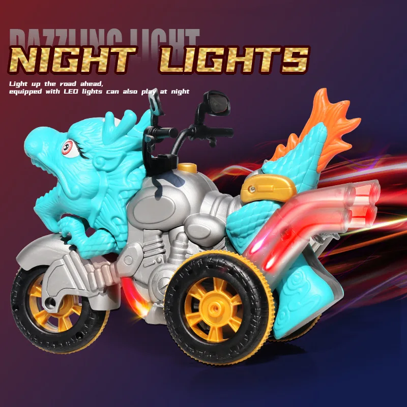 Motocicletta dinosauro con telecomando spray 2.4G, design accattivante, effetti speciali luminosi, modello giocattolo elettrico per bambini