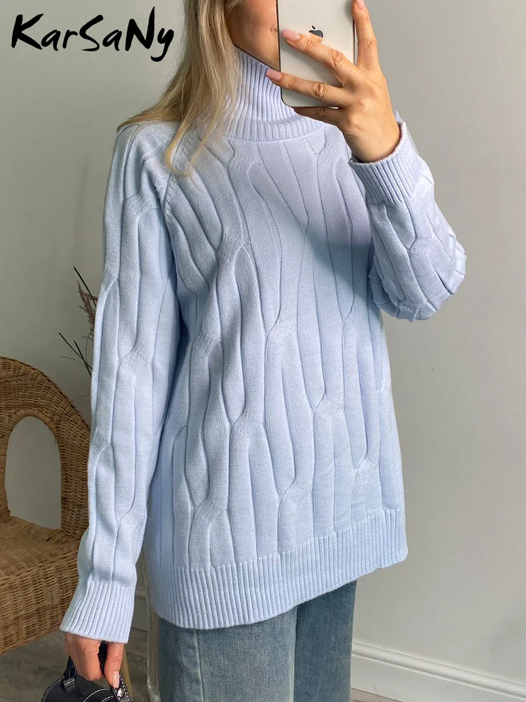 Knitted Pullover Sweater Turtleneck Women Elegant Oversized Thick Jumpers Autumn Warm High Neck Women Sweater Oversize Pullover