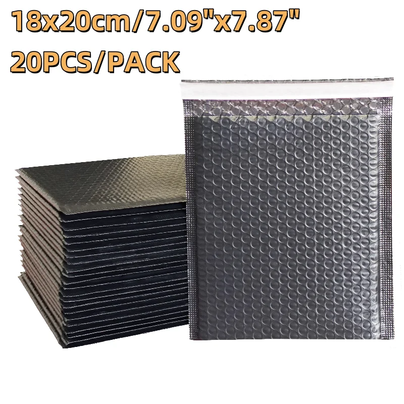 Envelopes de bolha protetores pretos, 20 peças, 18x20cm, duráveis, acolchoados, para decoração de cosméticos premium, objetos de valor, entrega segura
