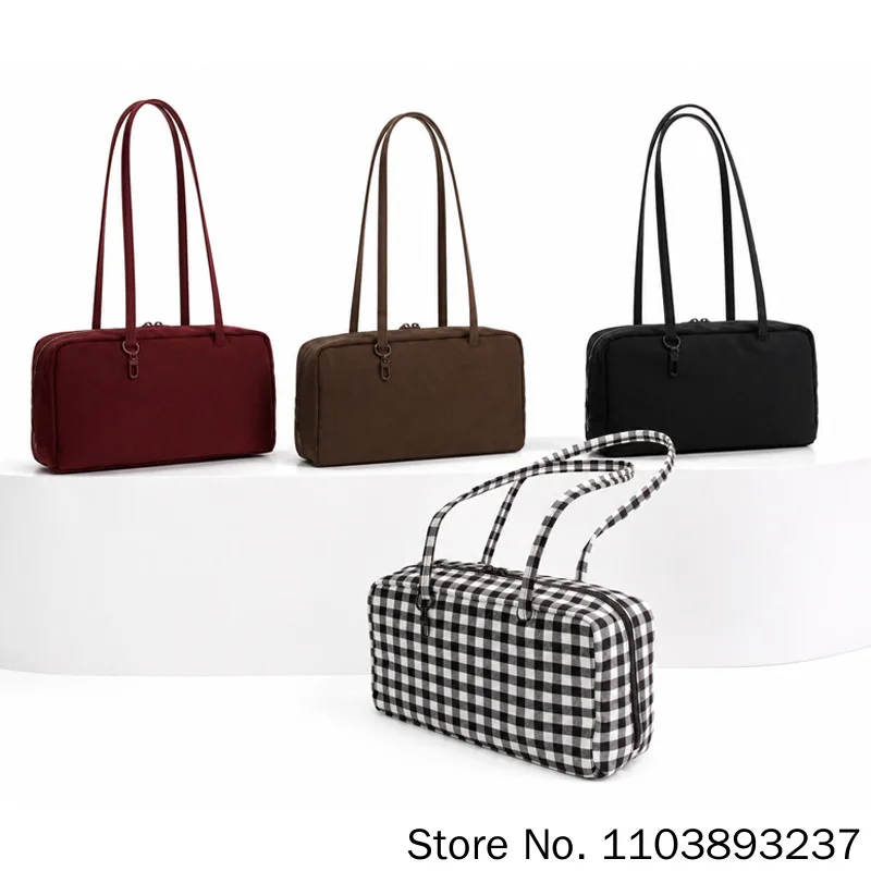 Nylon Square Shoulder Bag Large Capacity Canvas Handbag Lightweight Zipper Tote Bag Daily Commute Travel Storage Bag Gym Gift