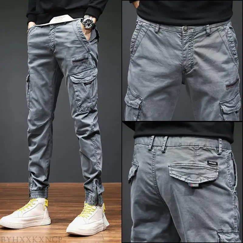 

Spring and Autumn 2023 cargo pants for men feet slim versatile sports pants small feet casual pants streetwear men cargo pants