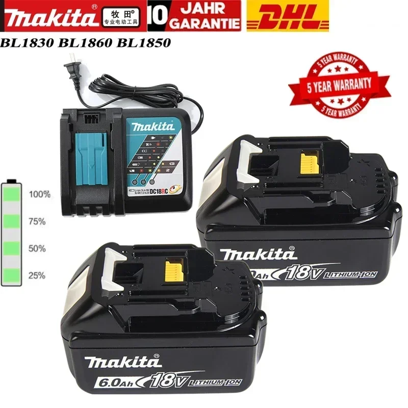 

100% подлинная батарея Makita 6Ah/5Ah/3Ah для Makita 18 В BL1830B BL1850B BL1850 BL1840 BL1860 BL1815, сменная литиевая батарея