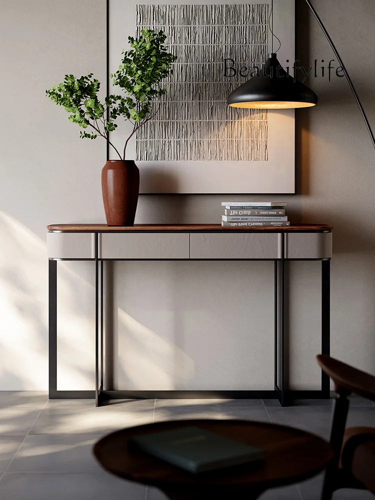 

The entrance door of the light luxury entrance cabinet is facing the artistic walnut solid wood entrance table designer high-end