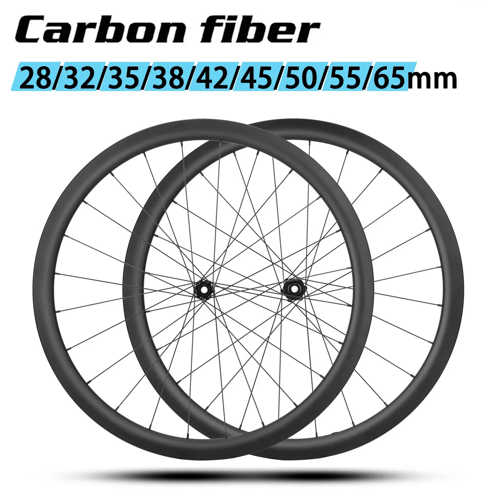 Carbon Fiber Road bikes Wheels 700c disc carbon wheelset rims 24 Holes 28 32 35 38 45 50 55 65mm Center Lock Game racing wheel