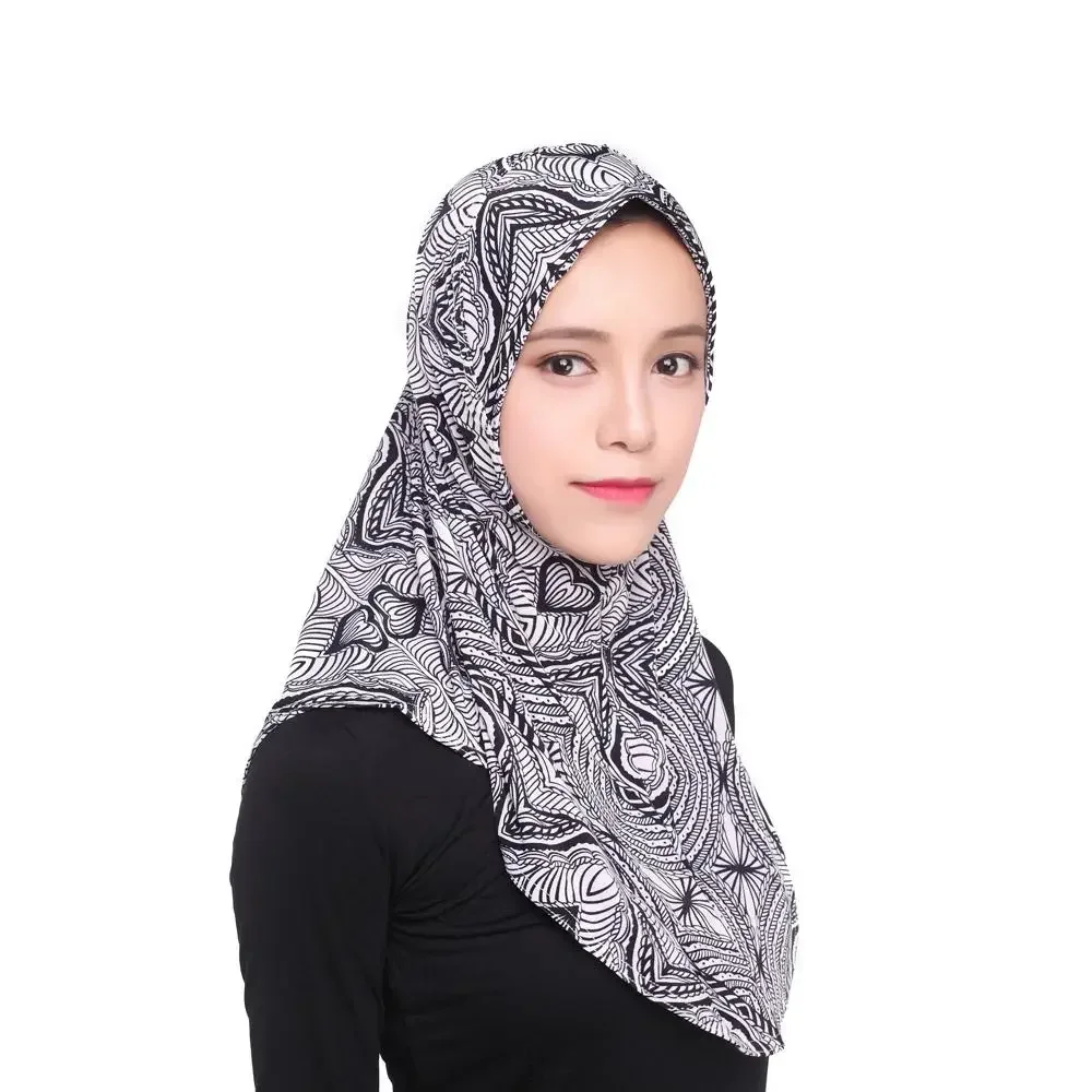 One Piece Amira Hijab Muslim Women Print Head Scarf Wrap Shawl Pull On Ready To Wear Hijabs Islamic Niab Nikab Instant Headscarf