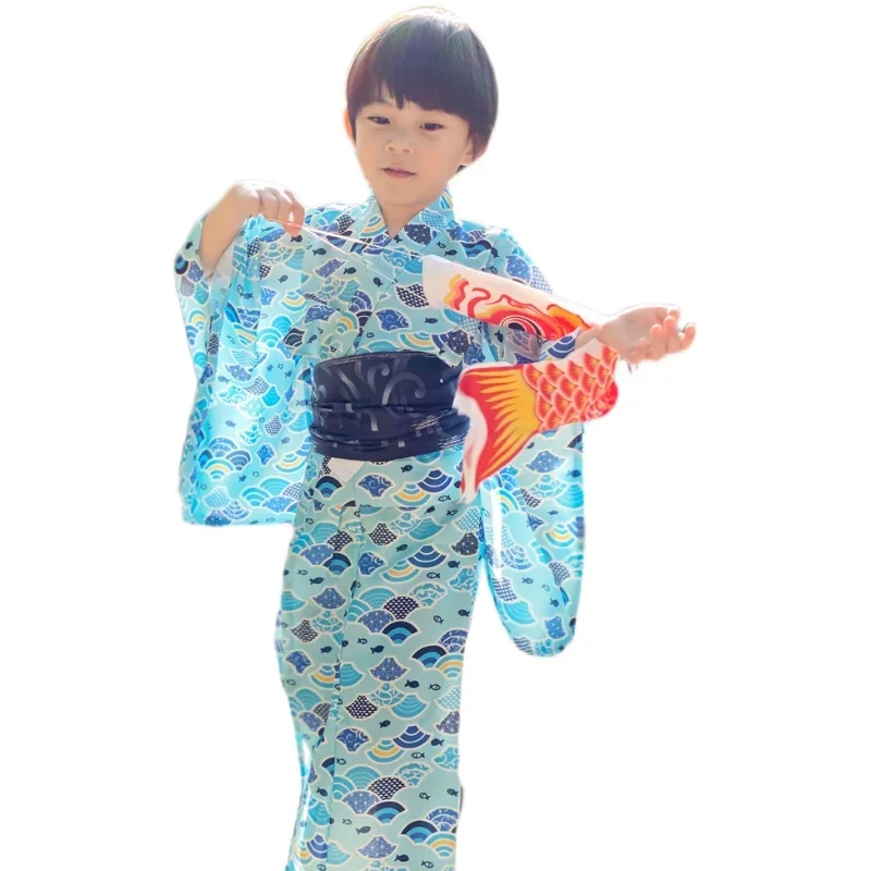 Традиционное японское детское кимоно с поясом, торжественное летнее платье юката для мальчиков, детские костюмы для косплея, одежда для фотосессии