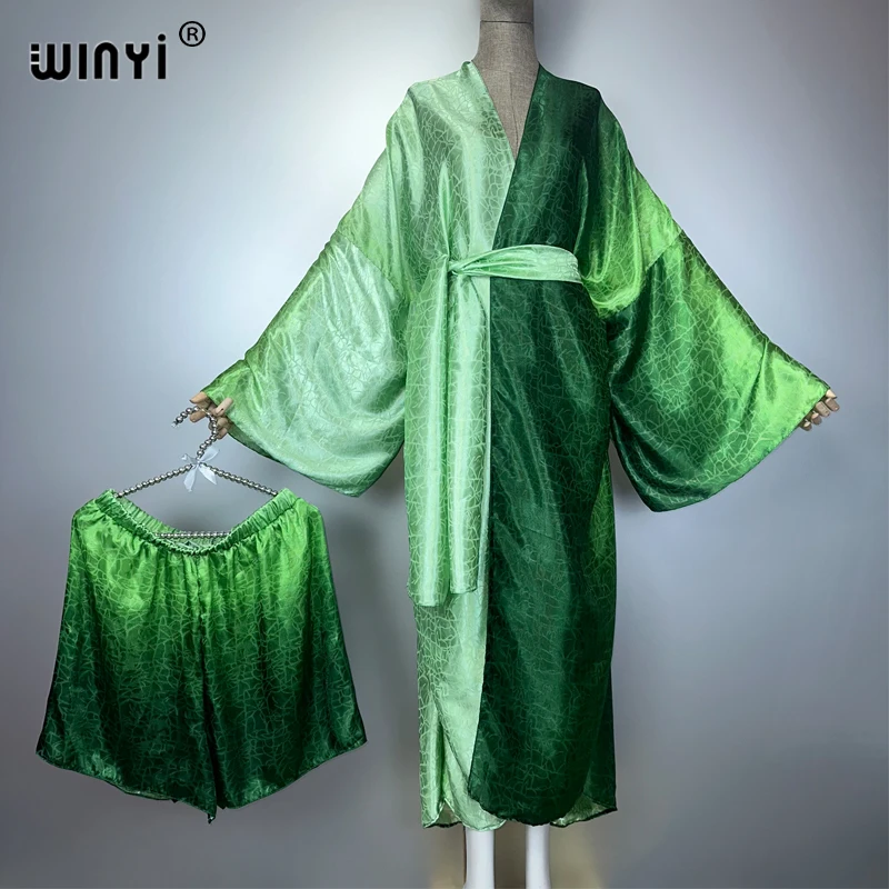 

WINYI 2 piece sets summer outfit woman Gradual print loose kimono Floor Length beach cover up abayas femme dress muslim sets