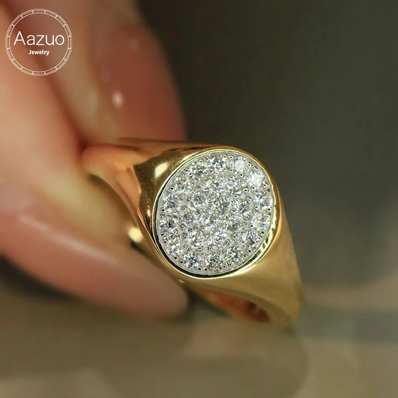 

Aazuo Vintage Jewelry 18K Yellow Gold Real Diamond 0.30ct Fashion Ring Gift For Women Luxury Engagement Halo anillos mujer Party
