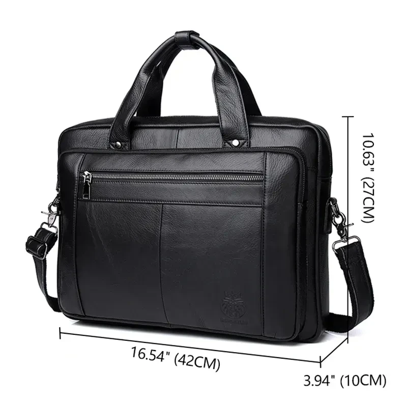 Brand Design 15.6 inch Genuine Leather Bussiness Briefcase Black Men Luxury Handbags Laptop Briefcase Bags Office Computer Bag