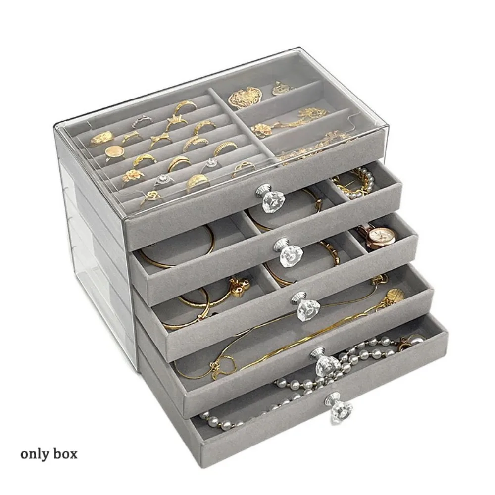 

Large Capacity Velvet Jewelry Box Earrings Necklaces Transparent Jewelry Storage Box Multi-layer Acrylic Drawer Storage Holder