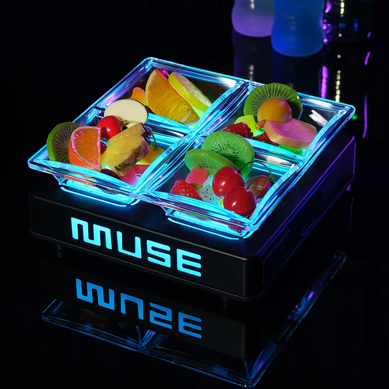 

Hot Selling Square LED Illuminated Fruit Serving Tray Snack Dish Plate LED Fruit Plate Square LED food Fruit Tray for Bar KTV N
