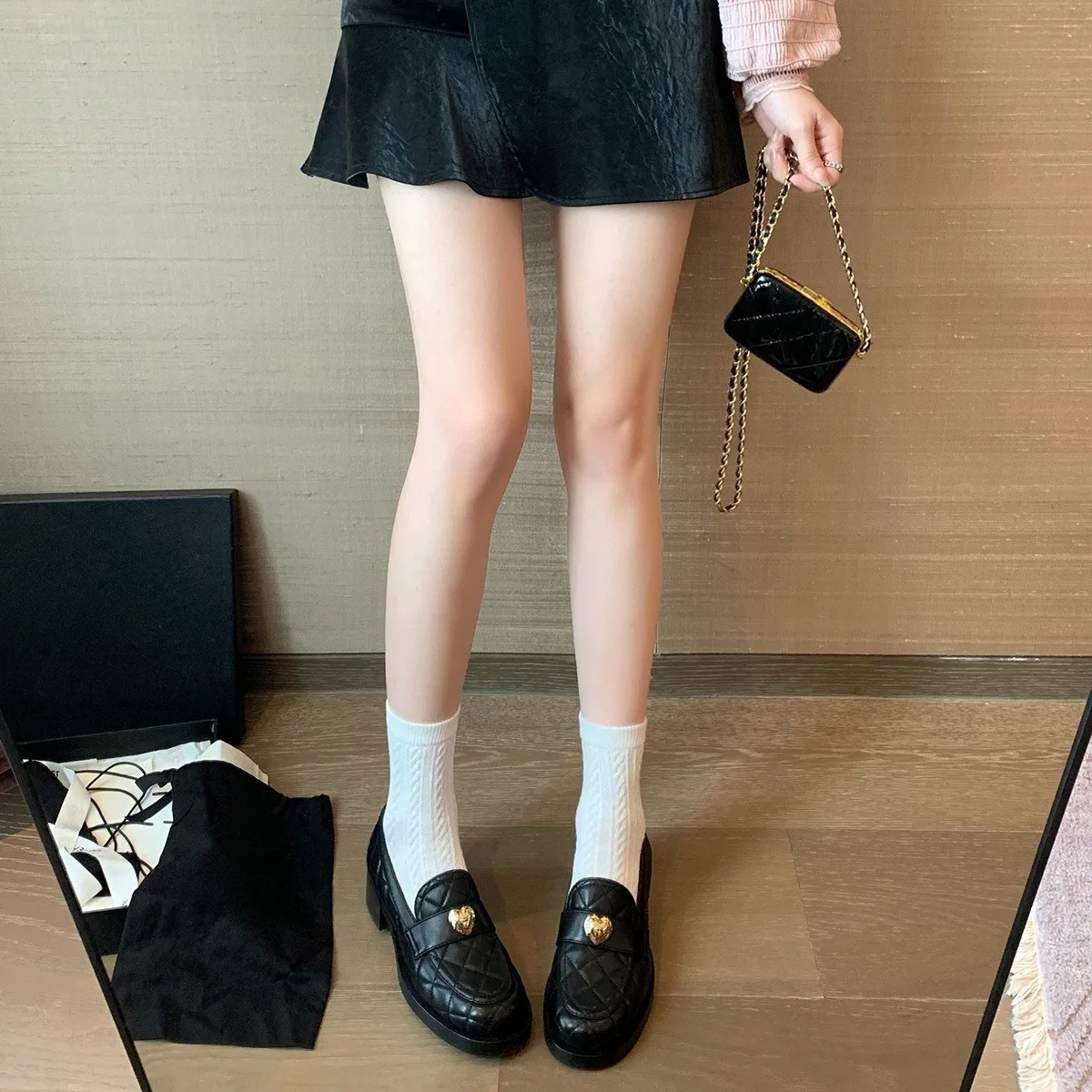 

Women's Black Chunky Heel Loafers Leather Shoes, Non-Slip Thick Sole, Anti-Fatigue Elegant Fashion Footwear for Office & Daily