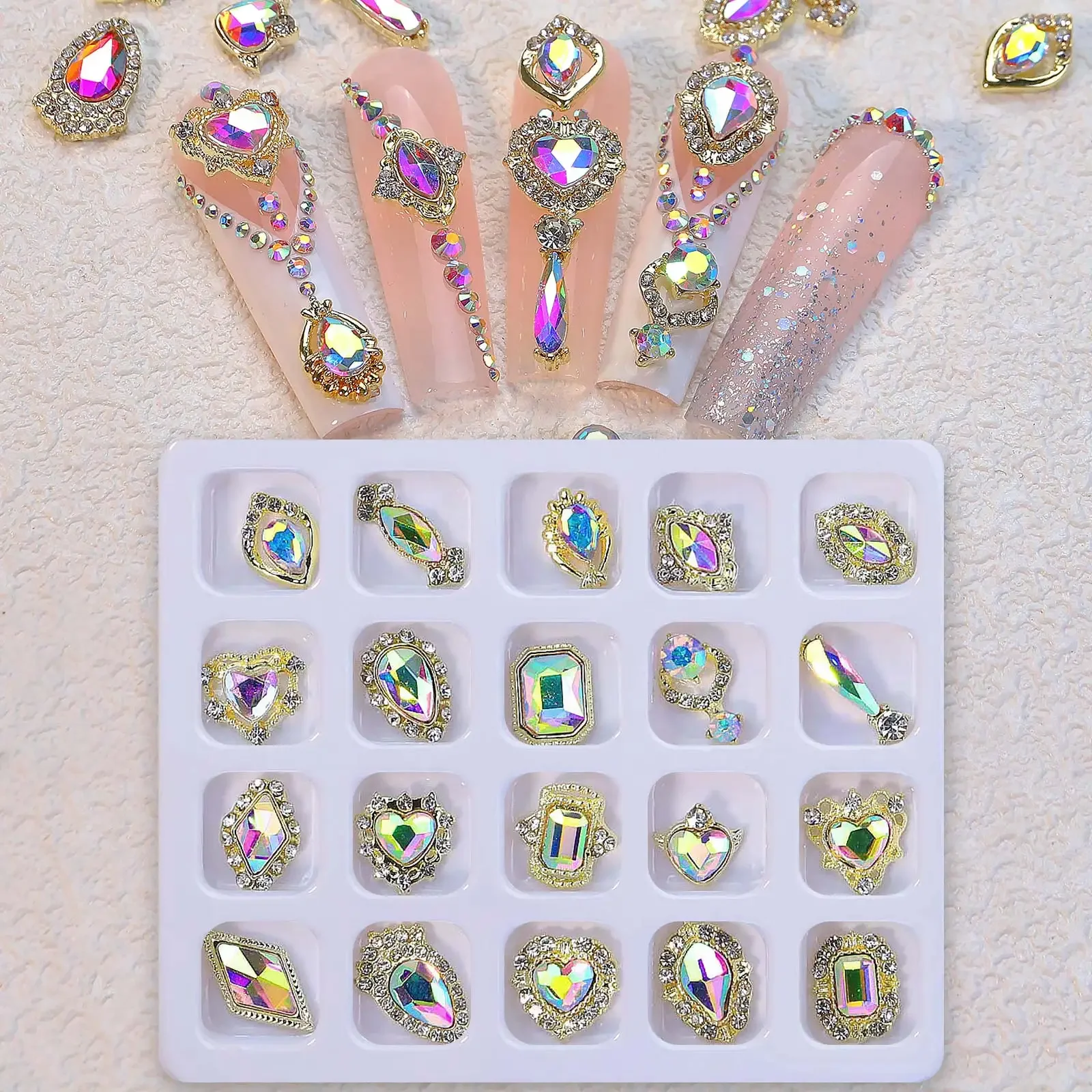 20pcs AB Alloy Nail Art Rhinestones Diamond Nails Glitter Ornament Different Styles Manicure 3d Jewelry Decoration Accessories