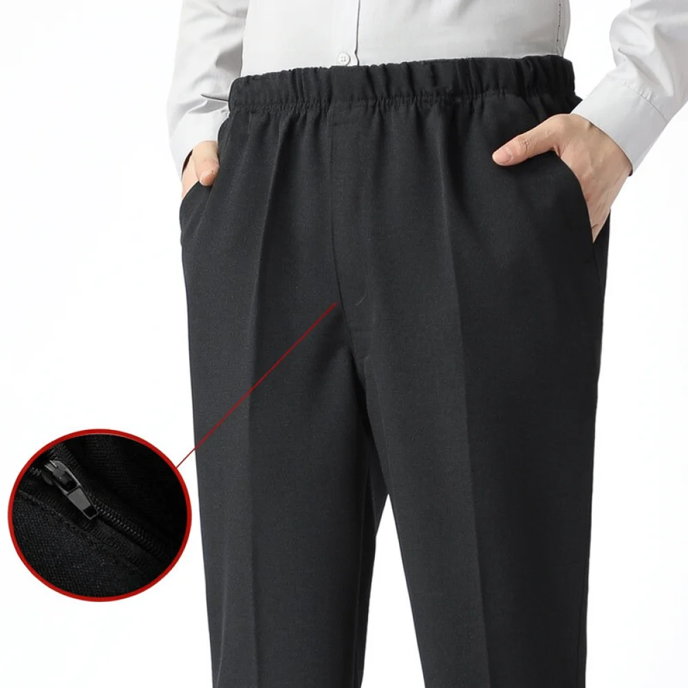Elastic Waist Mens Trousers Loose Straight Cut Pants Comfortable Casual Wear For Old Men Spring Summer Daily Basics