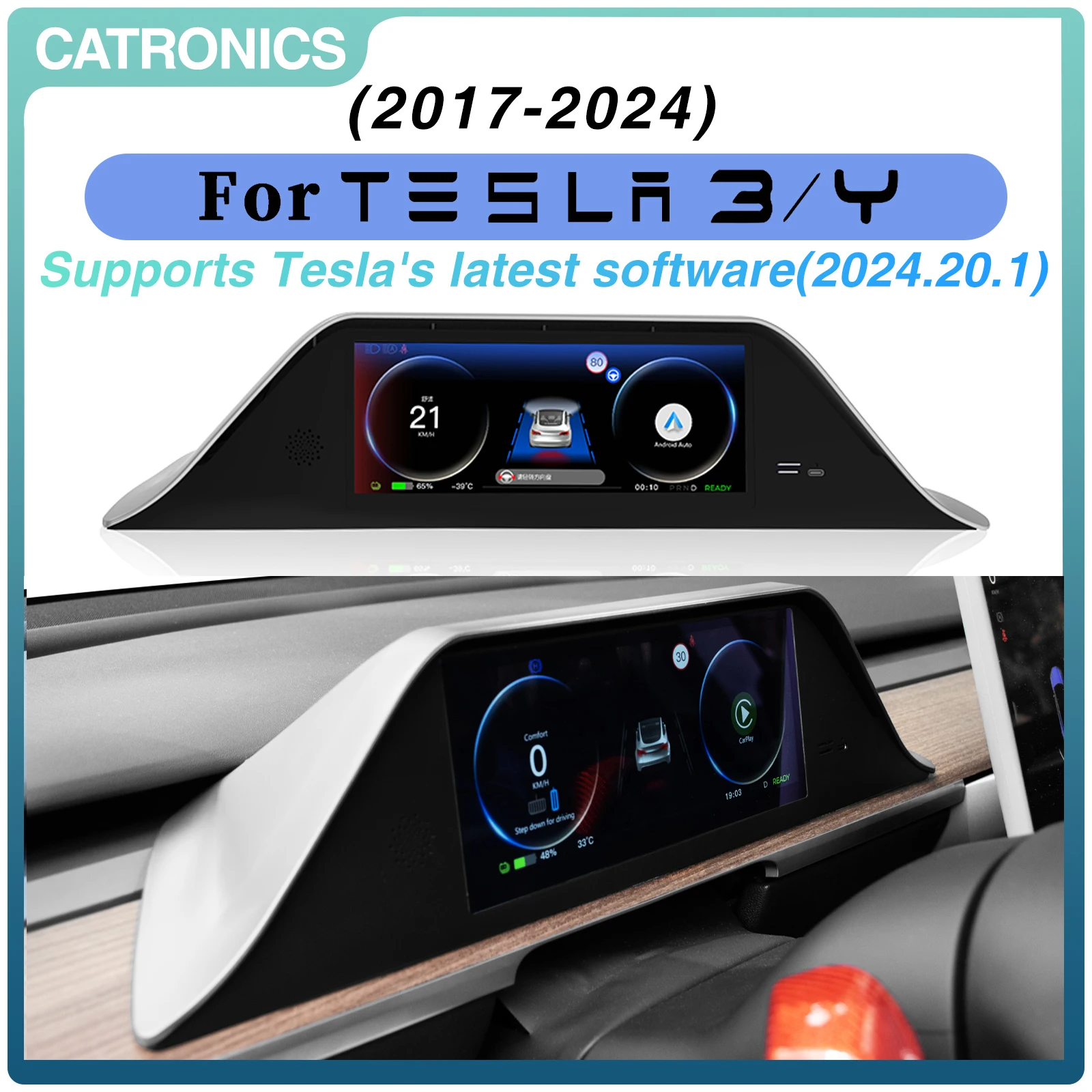 Catronics Head Up Display for Tesla HUD with Air Outlet And camera button control Fit Model 3 Y 2016-2024 Carplay Android AUTO