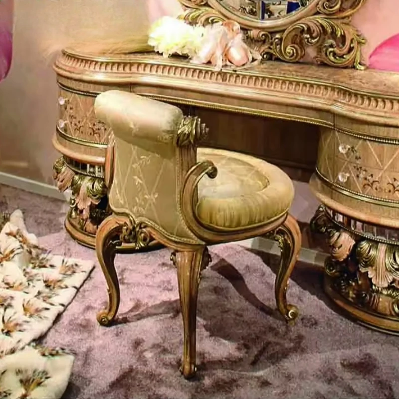 New Custom French Style House Use Master Bedroom Set Handcrafted Makeup table Wood Carved Dresser Dressing Chair Stool