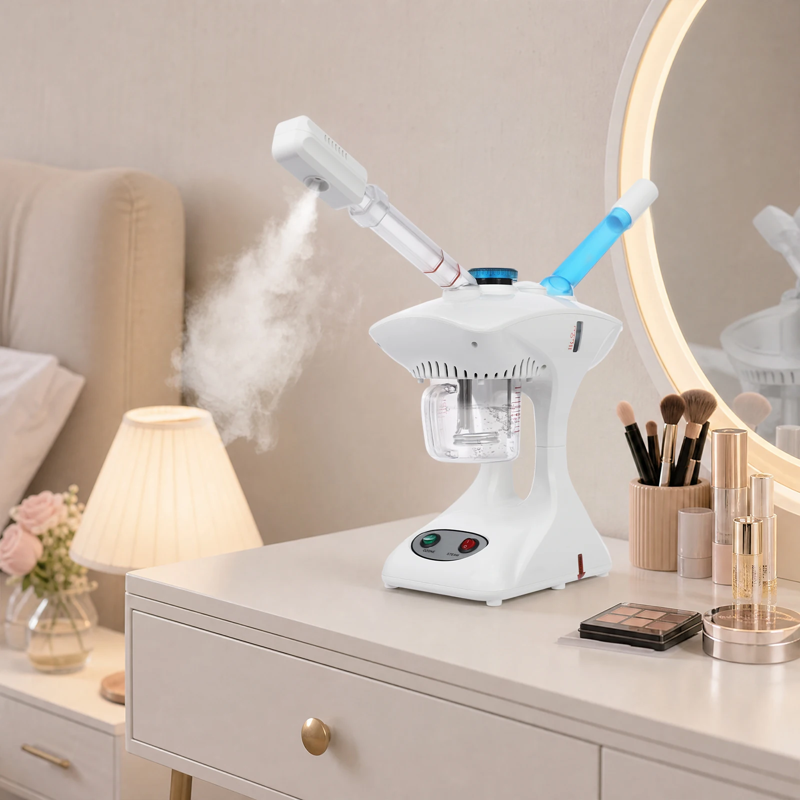 450ml White Facial Steam Device, 2-in-1 Professional Face Steamer, Cold And Hot Sprayer For Face Care