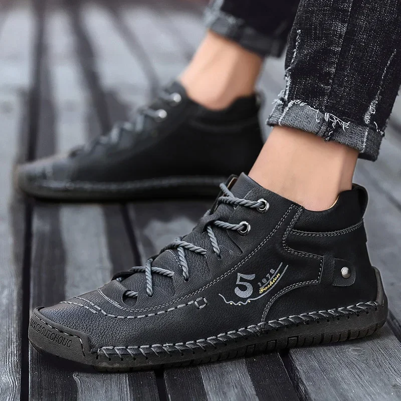 Handmade Leather Casual Men Shoes Winter With Fur Shoes Men Loafers Comfort Walking Shoes Men Flats Hot Sale MoccasinsShoes38-48