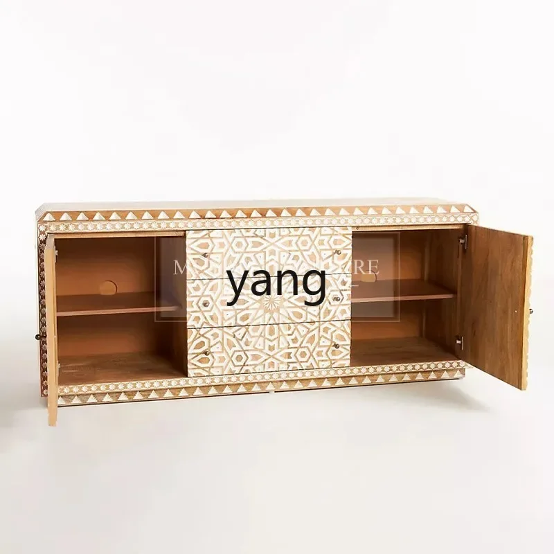 

LTT retro all solid wood dining side bohemian log style decorative porch cabinet