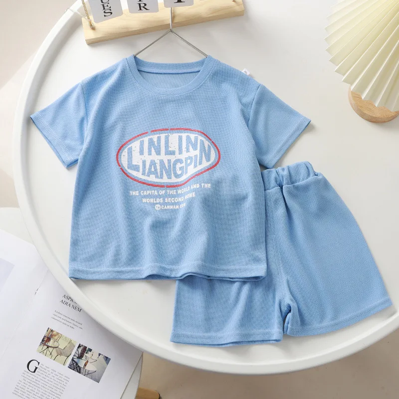 Summer Kids Tracksuits Letter T-shirts Shorts Baby Girls Boys Cute Printed Short Sleeves Shorts Set 1-7 Year Children\'s Set