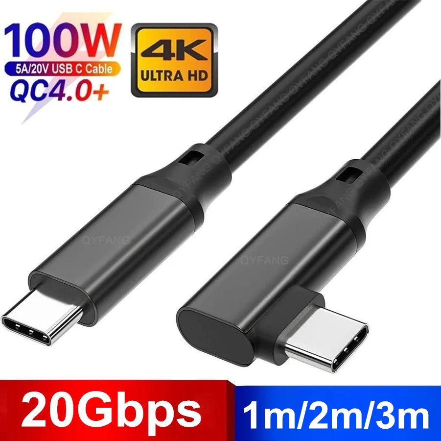 20Gbps Elbow Cable USB3.2 100W 4K@60Hz Cable Super Transfer For Oculus Quest2 link Acer Dell XPS SSD USB C to USB3.1 Gen2 Cable