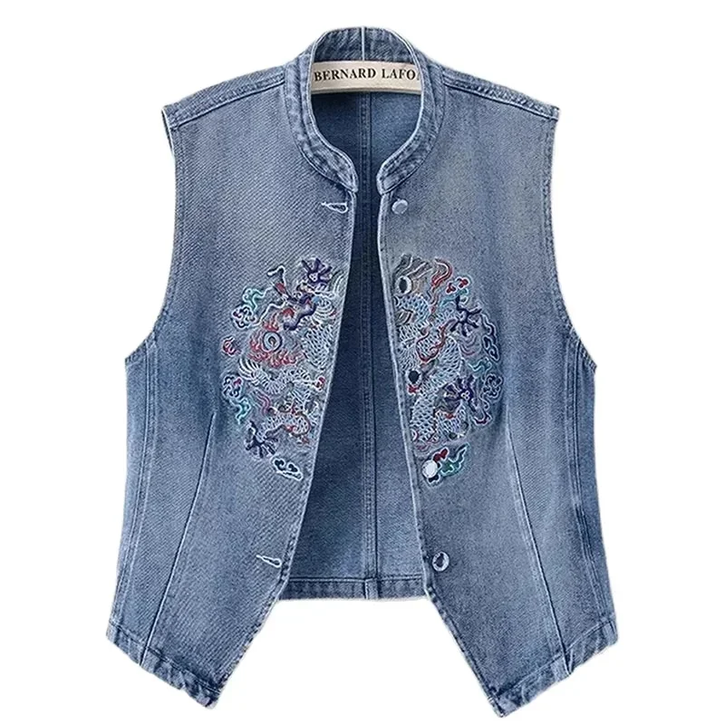 

Осень 2026, новая корейская джинсовая куртка без рукавов, жилет, женский короткий модный однобортный джинсовый жилет, пальто, женские топы