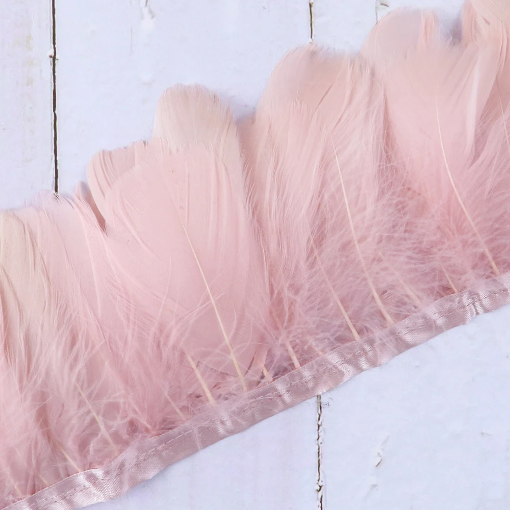 1 Meter Baby pink Goose Duck feather Trims Fringe 8-10 cm Colored Geese feathers Ribbon Trimming for Party Dress Sewing Decor