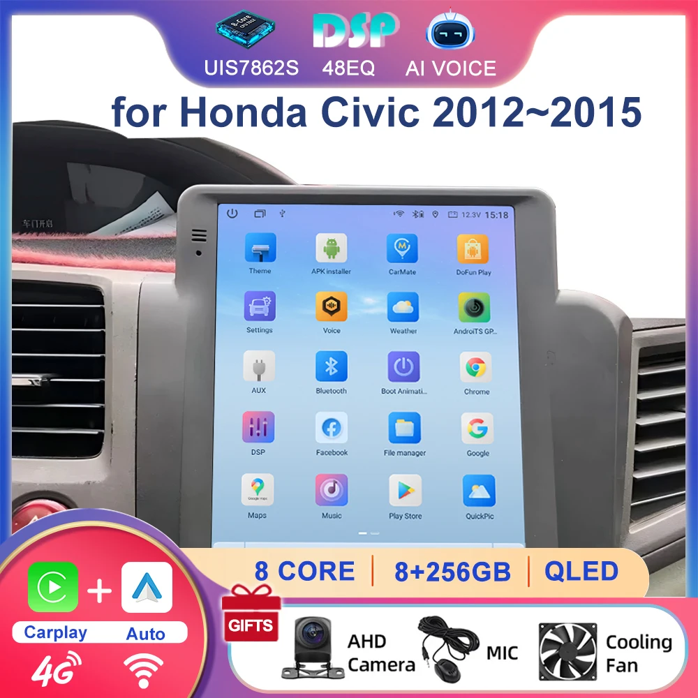 9.7 Inch Tesla Style Android GPS Navigation Wireless Carplay Stereo Multimedia Car Radio Player for Honda Civic 2012~2015