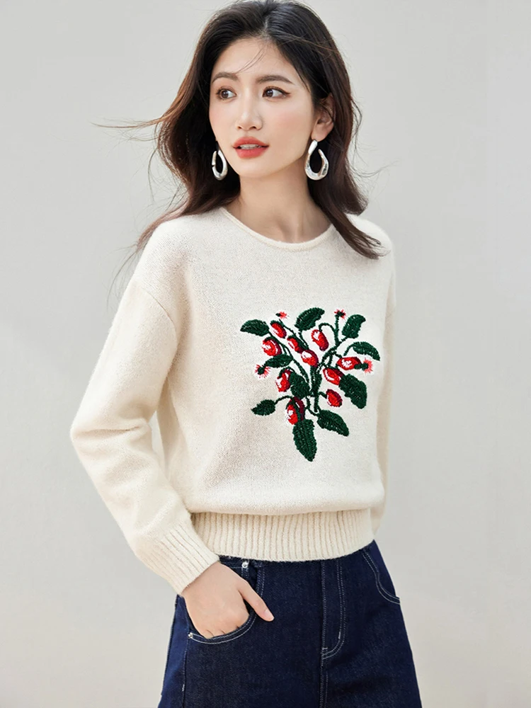 المرأة المطرزة زهرة البلوز طويلة الأكمام محبوك سترة لخريف شتاء المرأة الجديدة تنوعا سترة غير رسمية S202