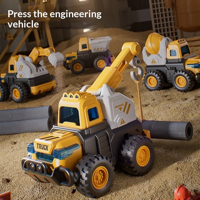 

Press Go Inertial Sliding Construction Vehicle Set Excavator Dump Truck Roller Bulldozer Forklift For Toddlers Kids Indoor Play