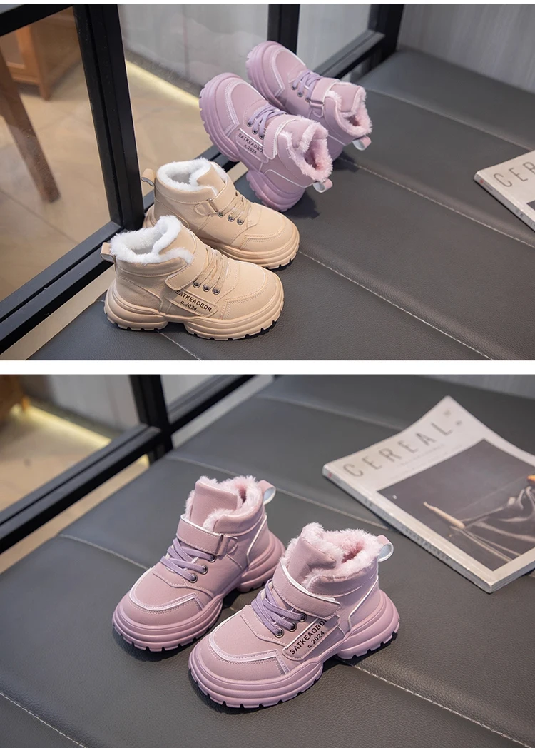 Winter-Kinder-Schneestiefel für Jungen, Plüsch, dick gefüttert, warme Schneestiefel für Mädchen, rutschfeste Outdoor-Stiefel, Schülerschuhe, Wanderschuhe, High-Top. – Detail 7