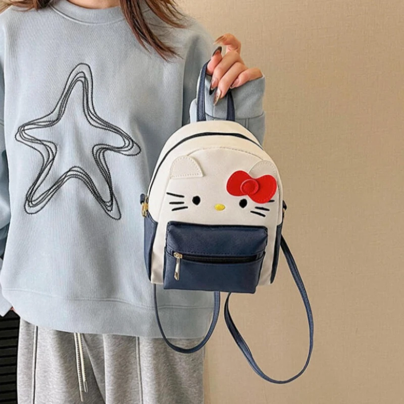 New Cute Kitty Mini Backpack Crossbody Bag Cartoon Backpack Multifunctional Two-Way Backpack PU Travel Bag Girl Bag Handbag